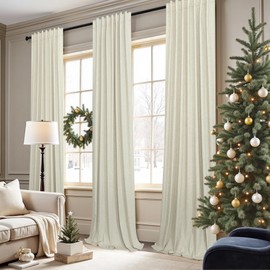 Primitive Curtain 108 Inch Long 2 Panels Burg Linen Textured 9 ft Floor Length to Ceiling Traverse Curtains for Living Room Extra Wide Extreme Blackout Drapes Sun Blocking Sound Absorbing Cream Beige