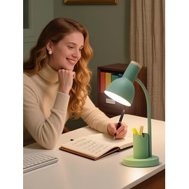 DSYHYL LED Desk Lamp for Home Office, Table Lamp with Pen Holder, 3 Color Modes Reading Light, Eye-Caring Desk Light with Gooseneck, Metal Study Lamp for Dorm Bedside Bedroom (Green Lamp)