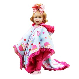 Kids Car Seat Poncho Pink Cupcake for Girls Toddlers Infants Traveling Cover Reversible Warm Blanket Safe Use OVER Seat Belts