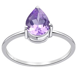 Purple Amethyst 0.75 Ct Pear 925 Sterling Silver Solitaire Rings For Women | Hypoallergenic Gemstones Ring Set For Womens | Beautiful Jewellery Present For Girls By Orchid Jewelry