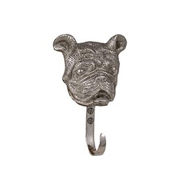 Solid Brass Dog Hook Hanger- for Leashes and More- French Bull Dog (Nickel)