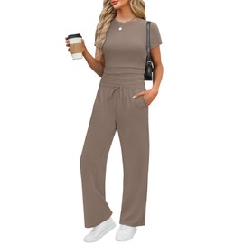 WIHOLL 2 Piece Sets for Women Summer Beach Vacation Clothes Fashion Cruise Travel Outfits Resort Wear 2025 Workout Comfy Matching Women Clothing Petite Lounge Sets Light Coffee L