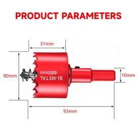 Hole Saw 80 mm, Universal HSS M42 Bi-Metal Hole Saws, Bi-Metal Hole Saw, Hole Saw with Hex Shank and Drill Hole Drill Bit Set Drill Bit for Wood, Drywall, Plastics