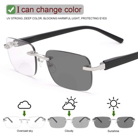 YIMI Photochromic Bifocal Reading Glasses Spring Hinge UV Protection Sun Readers Anti Eyestrain Glare Glasses for Men Women(Black, 2.00, multiplier_x)