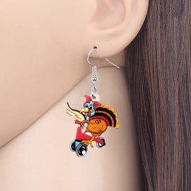 OUSIO Thanksgiving Day Acrylic Funny Scooter Turkey Earrings Cartoon Playful Chicken Farm Animals Hypoallergenic Dangle Jewelry For Women Charm Party Decor Gifts (Brown)