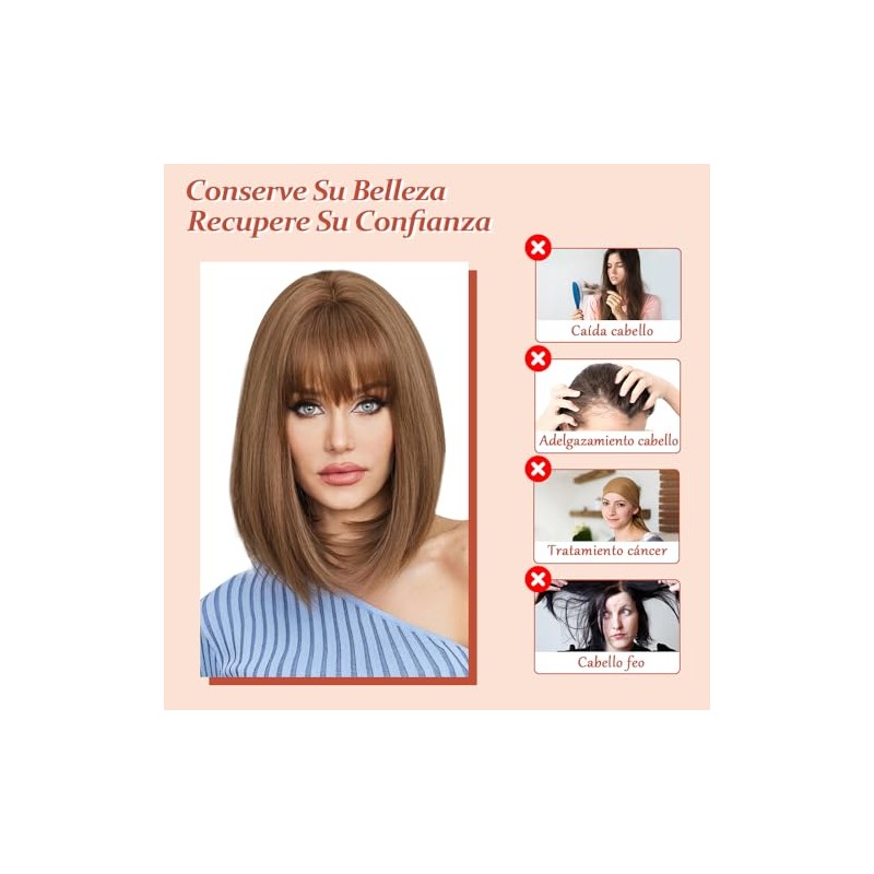 Pelucas para Mujer Cabello Natural, Pelucas Bob Cortas para Mujer