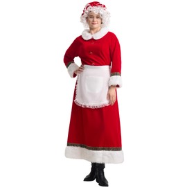 Aotiooy Mrs. Claus Costume for Women Deluxe Adult Miss Santa Clause Dress Christmas Outfit
