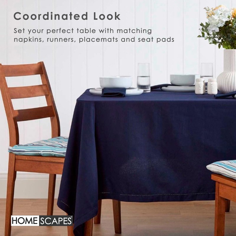 HOMESCAPES Blue Table Cloth, Plain Cotton Tablecloth, Square, Handcrafted &