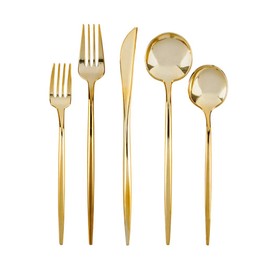 Novelty Flatware Gold Salad Forks - 32 Pieces - Modern & Stylish Plastic Flatware for Chic Table Settings, Perfect for Parties, Catering & Events