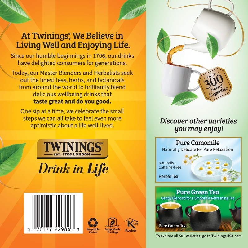 Twinings Pure Peppermint Herbal Tea Individually Wrapped Bags, 100 Count