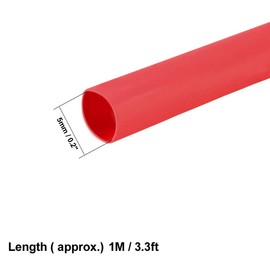 sourcing map Heat Shrink Tubing 5mm Dia 1m Length 2:1 Heat Shrink Wrap Cable Sleeve Heatshrink Tube Red