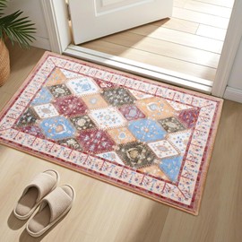 Moroccan Trellis Small Area Rug, 2x3 Entryway Rug Non-Slip Washable Entry Rug Traditional Accent Indoor Door Mat Soft Boho Throw Rug Stain Resistant Carpet for Bedroom Kitchen Bathroom Brown/Multi