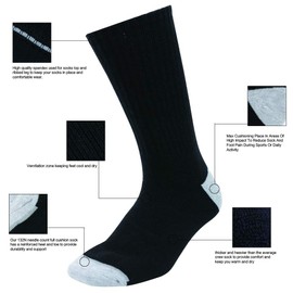 Toe Sole Heel Men's Moisture Wicking Athletes Socks,Breathable Combed Cotton Cushion Crew Socks Bulk(US13-15,Black)
