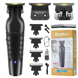 KEMEI 2299 Hair Trimmer for Men, Zero Gapped T-Blade Clippers for Edging & Lining, Cordless Barber Liners with Extra Replacement Blade, USB Rechargeable Grooming Kit for Beard & Dry Shaving (Black)