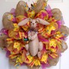 Burlap Easter Bunny with Easter Egg Basket Deco Mesh Wreath