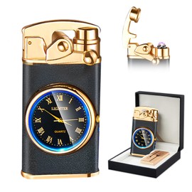 SKRFIRE Electric Plasma Electric Arc Lighter, Windproof Lighters, Metal Lighter Luminous Real Watch dial LED Lighting (Black Matte)