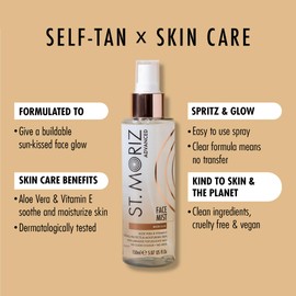 St. Moriz Advanced Self Tanner Face Mist, Sunless Tanning Spray (Medium, 5.07 Fl Oz) - Quick Tan Clear Bronzing Spray with Aloe Vera & Vitamin E – Gradual Self Tan for Face - Fake Tan Spray | ST. MORIZ