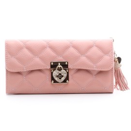 [Set Item] OMNIA Omnia 3-fold Long Wallet, Genuine Leather, Women's, Cover, Saifu Trifold, omnia crystal (Long Wallet, Wrapping Bag) (Thin Pink), pale pink