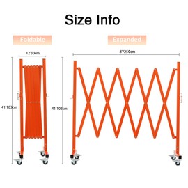 TRUNK Expandable Metal Barricade, 8 FT, Orange, Portable Safety Barrier with Casters, Flexible Mobile Barrier Gate, Adjustable Temporary Fence for Garden Indoor