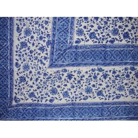 Rajasthan Block Print Tapestry Cotton Bedspread 108" x 88" Full-Queen Blue