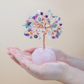 ZenBless 7 Chakra Healing Crystals Stones Tree of Life, Feng Shui Money Tree,Little Fake Bonsai Tree Crystal Zen Spiritual Home Living Room Cubicle Office Desk Decor and Accessories for Women(Mix)