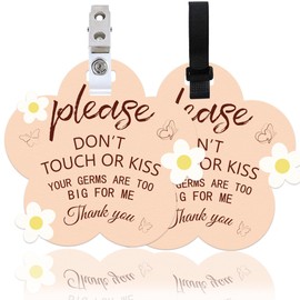 ORIGACH 2 Pack Please Don't Touch or Kiss Baby Sign, Flower Shape No Touching Baby Sign with Hanging Strap and Clip for Newborn Neutral Baby Preemie
