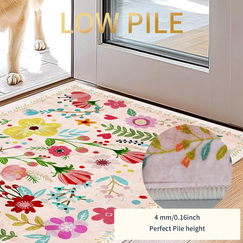 Bairichmat Pink Bedroom Rug,6'x9'Washable Area Rugs,Non-Slip Ultra-Thin Soft Dining Room