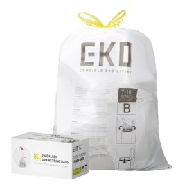 EKO Easy-Dispense Roll 80 Count Extra-Strong Drawstring Small Trash Bag, 2.6 Gallon Trash Bag (7-10L) 1 Pack White, Code B