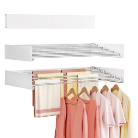 Vasunray Wall Mounted Clothes Drying Rack Folding Indoor, Foldable Laundry Drying Rack Collapsible,Invisible, Space Saving, Retractable Towel Drying Rack, with Wall Template(5 Drying Rods, White 32")