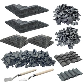 Woohome 542 PCS Mini Grey Roof Tiles Mini Wall Bricks Set, DIY Materials Miniature Brick Scale Model Bricks and Miniature Tiles Roof Tiles Dollhouse Fake Tiles for Miniature House Buding