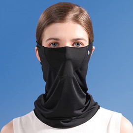 HeiDmai Unisex UV Face Shield Multipurpose Protector Neck Gaiter Elastic Face Mask Bandana with Ear Loops (Black)
