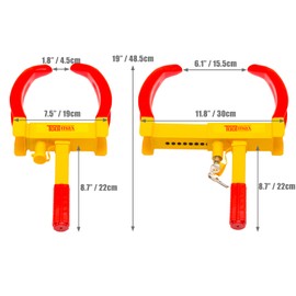 S AFSTAR Anti-Theft Car Wheel Clamp, Red and Yellow, Key Lock, Adjustable Width 7-11