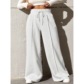 YeGine Women Plus Size Wide Leg Sweatpants High Waisted Baggy Pants Casual Drawstring Elastic Waist Loose Fit Sweat Pants White 2XL