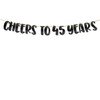 TOYVENTURES Cheers to 45 Years Black Glitter Banner - Happy