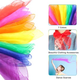 SumDirect Dance Scarves, Children Dance Juggling Scarf 60 x 60cm, Multicolor Square Silk Dance Scarf with Hemmed Edges, Baby Sensory Toys, Rhythm Band, Magic Performance Props Accessories（7 Colors）