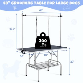 GarveeLife 48" Dog Grooming Table Adjustable Height Pet Drying Desktop Foldable Pet Grooming Table with Arms, Nooses, Mesh Tray, Foldable Pet Station Max Capacity Up to 330Lbs (Black)