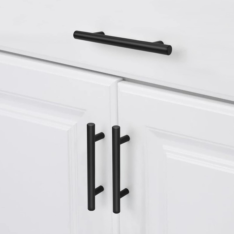 LONTAN 4 Pack Black Cupboard Handles - 128mm Stainless Steel