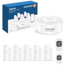 AGSHOME Alarm System, 8 Pieces, 5 Window Door Sensors and 2 Remote Controls, Window Alarm Door with App, Expandable, for Home, Motorhome, Apartment, Garage, Office