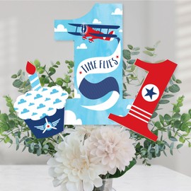 1st Birthday Taking Flight - Airplane - Vintage Plane First Birthday Party Centerpiece Sticks - Table Toppers - Set of 15