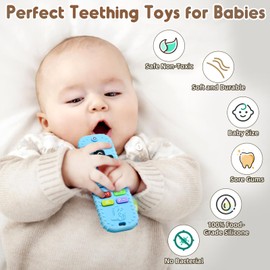 Teething Baby Toys 0-6 Months, Soft Silicone Remote Control Teethers Toys for Babies 6 to 12 Months, Teething Infant Toys Chew Set for Newborn Boys Girls First Birthday Christmas Easter Gifts, Blue
