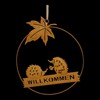 Decorative Hedgehog with Leaf and Lettering Welcome Rust-Coloured Metal Autumn