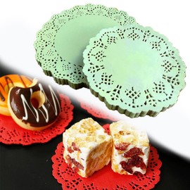 DXIA 100 Green Round Lace Paper Doilies, 3.5 Inch, for Wedding Party Decoration