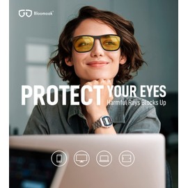 Bloomoak-anteojos de bloqueo de luz azul - anteojos de juego ámbar antideslumbrantes para un mejor sueño para pantallas, juegos, televisores, teléfonos móviles (amarillo, 65% - marco negro)