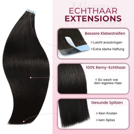 MissMe Tape-in Extensions, Real Hair, 40 cm, #1B Natural Black, Pack of 20, Real Hair Bonding Extensions, 40 g, Tape-In Extensions, Real Hair