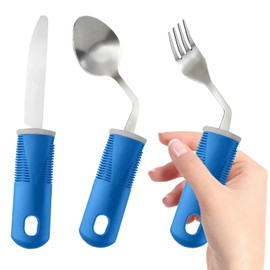 Adaptive Utensils (3-Piece) - Bendable Adaptive Utensils Weighted Stainless Steel Set, Non-Slip Handles for Hand Tremors, Arthritis, Disabled People,Parkinson’s or Elderly,Knives, Fork, Spoons