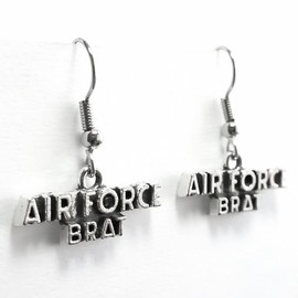Symbols – “Air Force Brat” - 10x25mm - Silver alloy charm dangle earrings. Hypoallergenic Stainless-Steel Fishhook or Silver Plated Ball-Post, or Clip-on Earrings Opt.