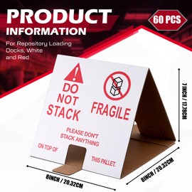 Dunzoom 60 Pcs Do Not Stack Pallet Cones 8 x 8 x 7" Do Not Stack Cones Corrugated Cardboard, Red White Safe Shipping and Handling Alerts for Repository Loading Docks