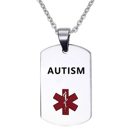 OutstandLong Medical Alert ID Autism Necklace Pendant for Men Women Stainless Steel Medical ID Tag Emergency Med Alert Necklace Jewelry