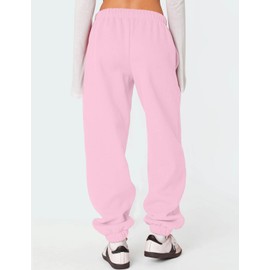 HeSaYep Women's Fleece Lined Sweatpants Thermal Winter High Waisted Sweat Pants Interior Drawstring Baggy Athletic Joggers Pants with Pockets Pink S