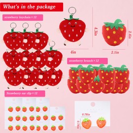 1ze1ziyo 172PCS Strawberry Party Favor Includes Sweet Berry Slap Bracelets DIY Stickers Keychains Clip On Earrings Brooch for Party Birthday Supply